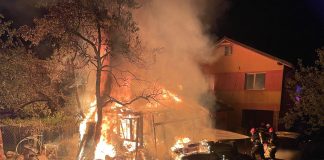 Incendiu puternic pe strada Lunetei – Daune și asupra unui garaj și a unui autoturism parcat